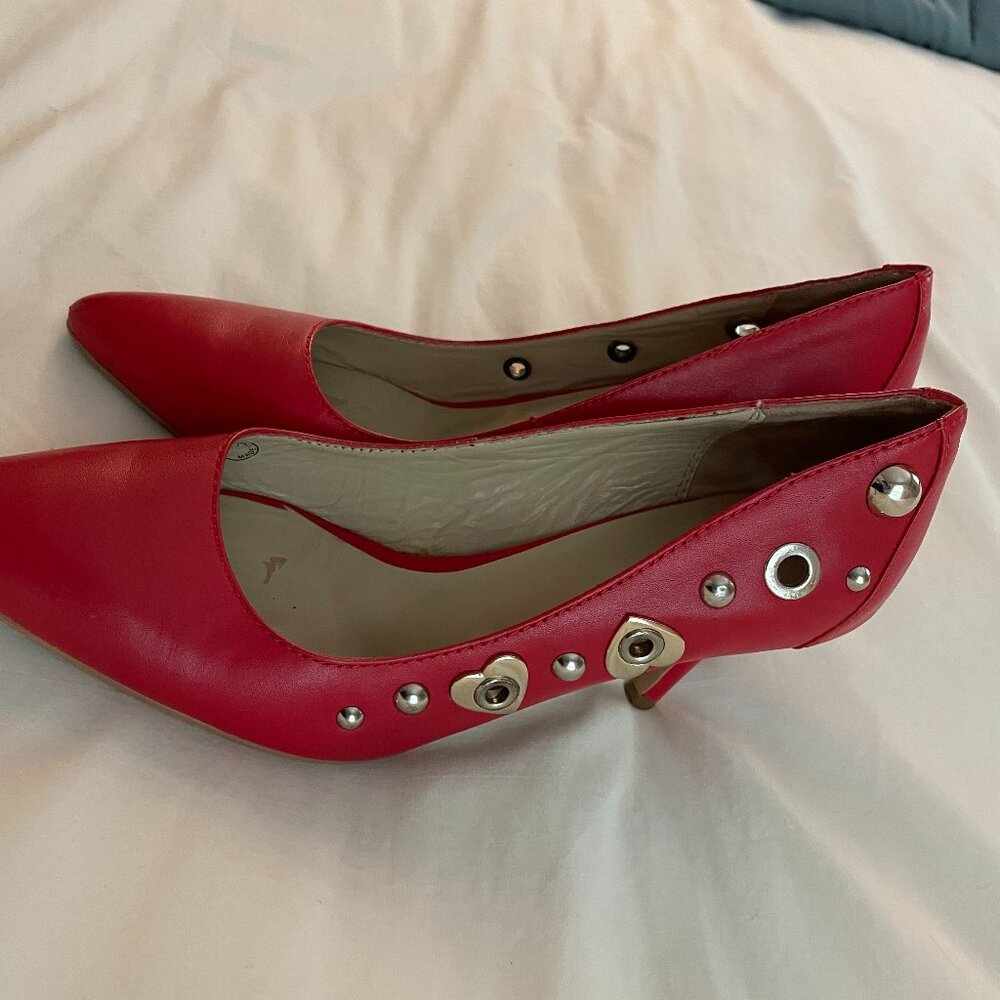 Love Moschino Red Embellished Studded Pumps Shoes